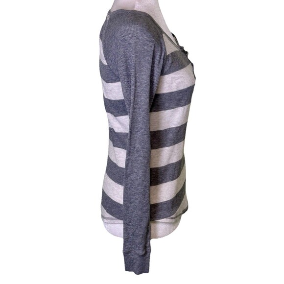 So Women Striped Henley Top Minimalist Thermal Waffle Knit Casual Layering Top L - Picture 3 of 6
